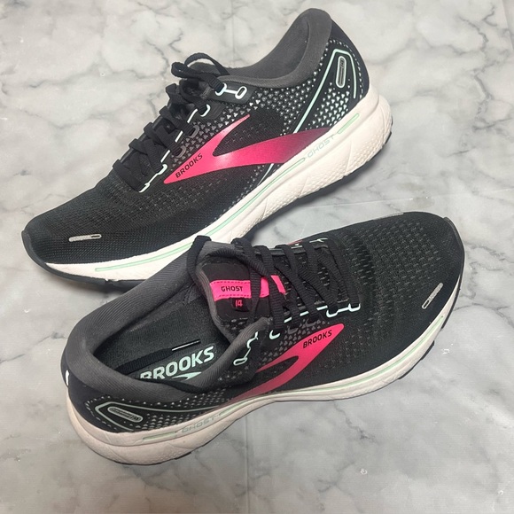 Brooks Shoes - Brooks Ghost 14 Women’s Running Shoes Size 8.5 Black Pink Cushion Sneakers